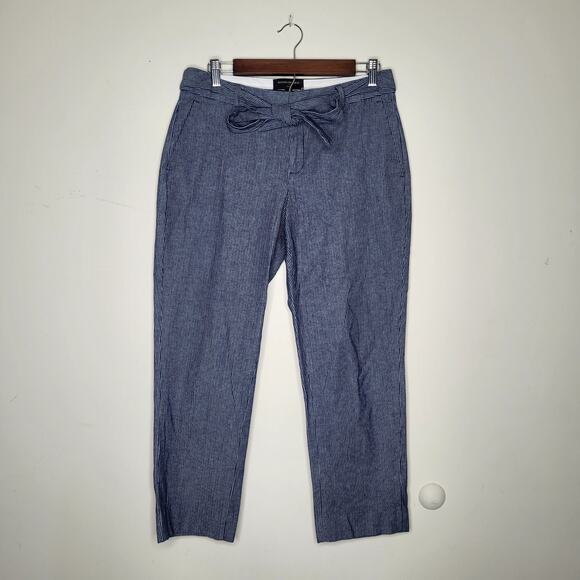 Banana Republic‎ Sz 6 Blue White Avery Herringbone Tie Waist Tailored Ankle Pant - Picture 3 of 8
